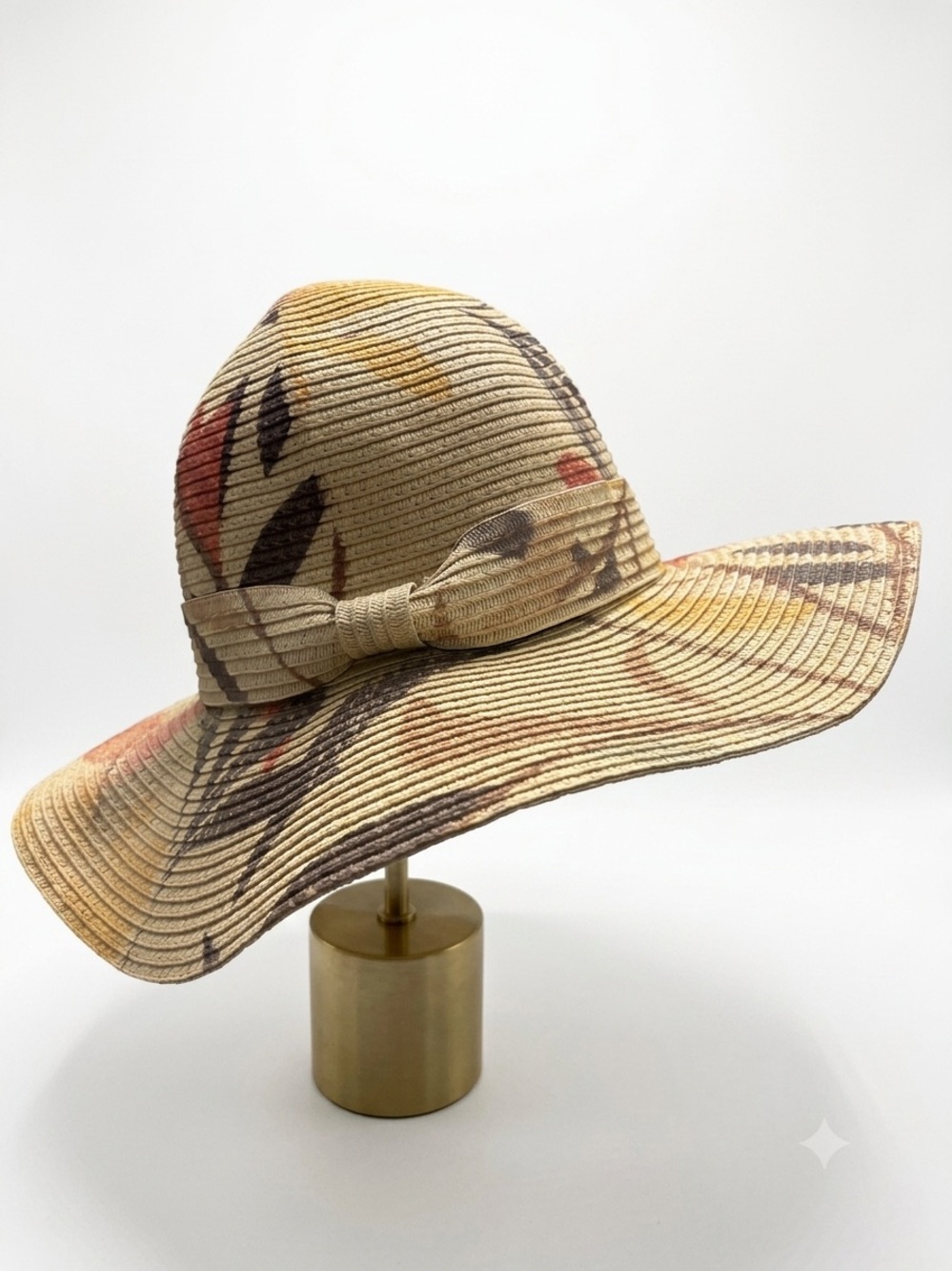 Time and Tru Floral Straw Sun Hat - Beige, Yellow, Brown